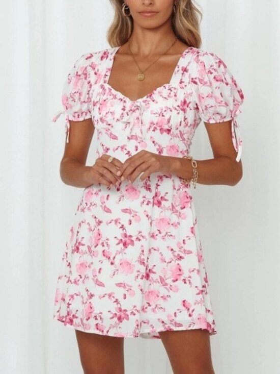Princess Polly Dresses & Skirts - Princess Polly Pink Floral Mini Dress – Puff Sleeve Cottagecore Summer Dress - 6